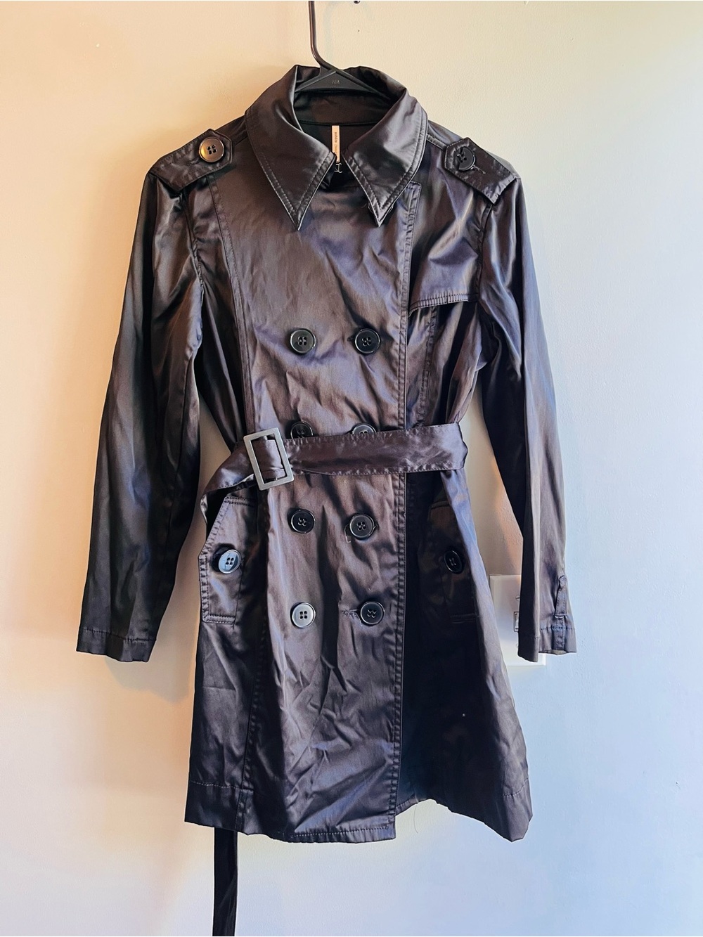 Noblita Classic Double-Breasted Black Trench Coat with Belt XS - Picture 10 of 10